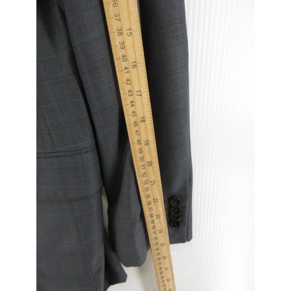 Ermenegildo Zegna Sport Coat 44 Charcoal Blazer Wool Windowpane Jacket*